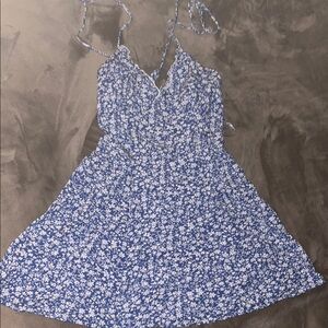 Blue Floral Spaghetti Strap Dress